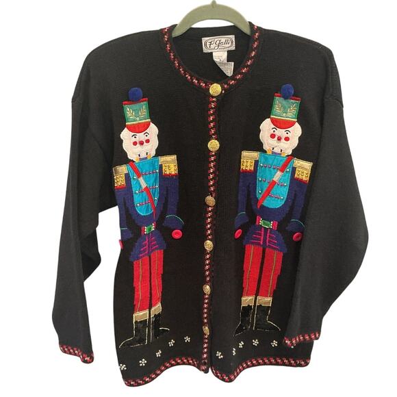 Vintage P.Galli Embroidered Christmas Sweater Cardigan Size Small Nutcracker - Picture 1 of 9